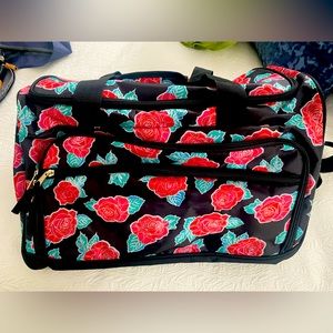 Fuel floral duffle bag, black, hot pink and teal